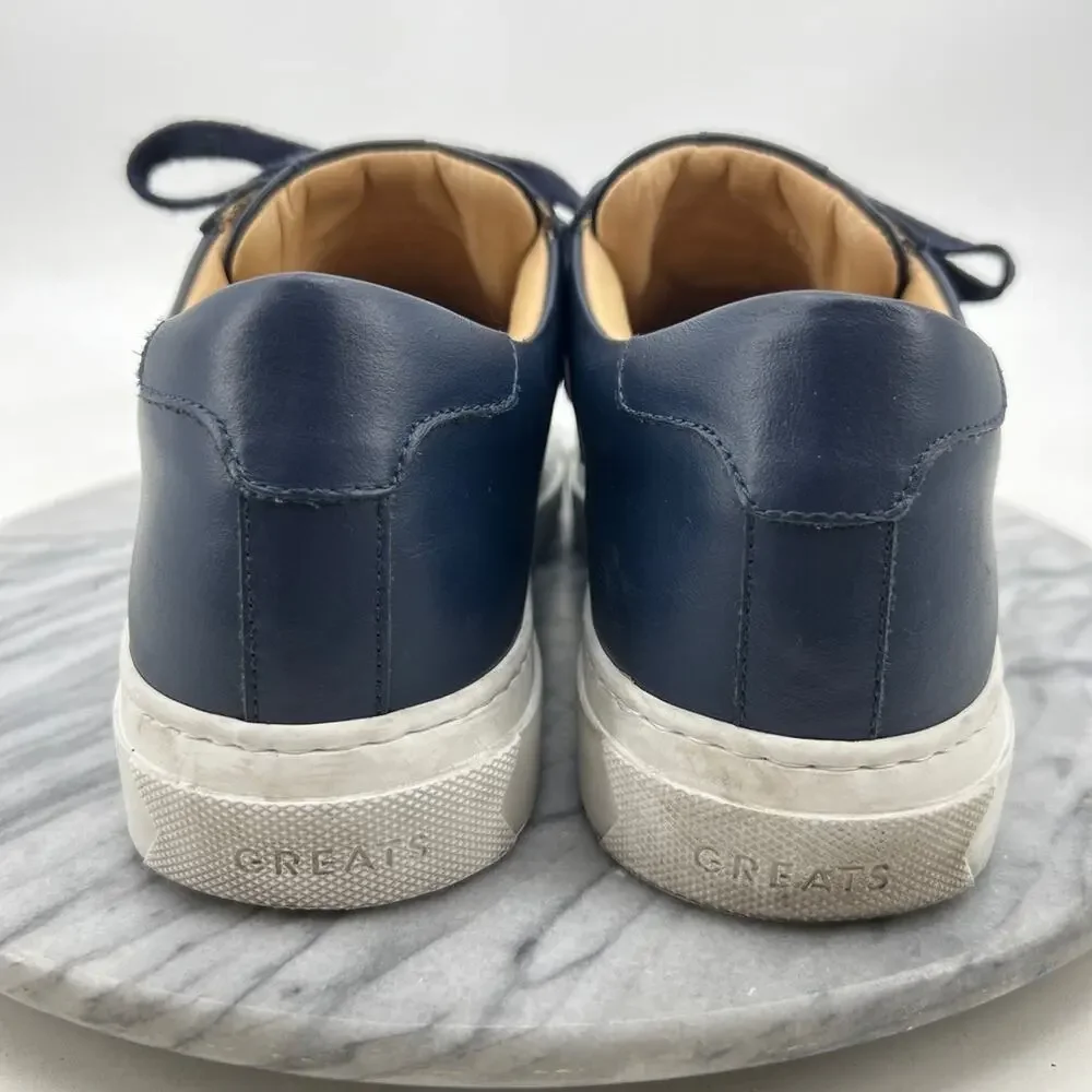 Greats Mens 8.5 Shoes Navy The Royale Leather Lace Up Low Top Casual Sneakers